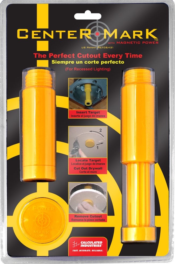 Calculated Industries 8110 Center Mark Drywall Recessed Lighting Cutout Magnetic Locator Tool for NonLED Cans Yellow