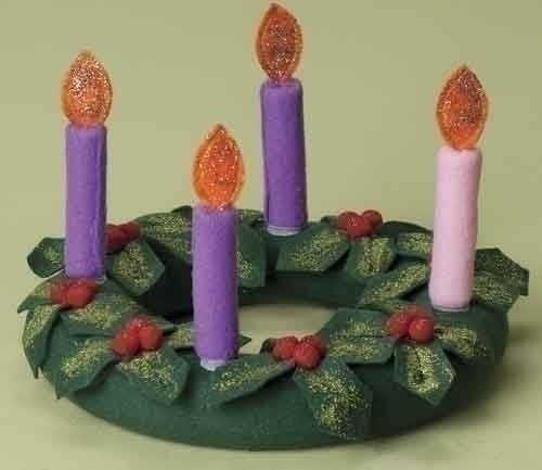 Roman Fabric Christmas Advent Wreath with Candles and Holly - Image 2