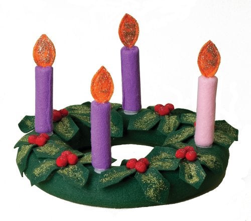 Roman Fabric Christmas Advent Wreath with Candles and Holly - Image 5