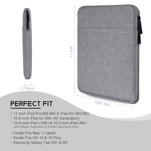 CaseBuy 911 inch iPad Carrying Case Padded Travel Tablet Sleeve Bag for 11 inch iPad Pro M52025 M42024 Air M2 M32025 M42026 A16 109 102 105in Fit Apple Magic Keyboard Sleeve Gray - Image 3