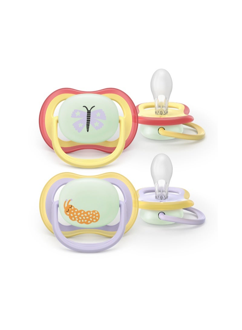 Philips Avent Ultra Air Nighttime Girl Pacifier, 0-6 Months, 2 Pack - Image 2