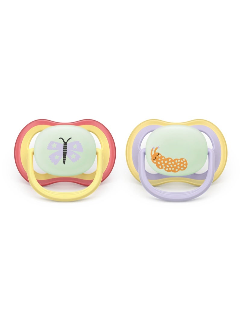 Philips Avent Ultra Air Nighttime Girl Pacifier, 0-6 Months, 2 Pack - Image 1