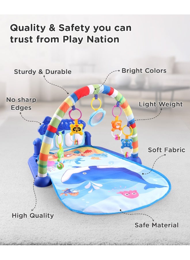 PlayNation Play Nation Baby Kick and Play Piano Play Gym, With Lights, Music and 5 Hanging, Portable, 2 Months+, L 72.5 x B 55 x H 41.5 cm - Blue - Image 4