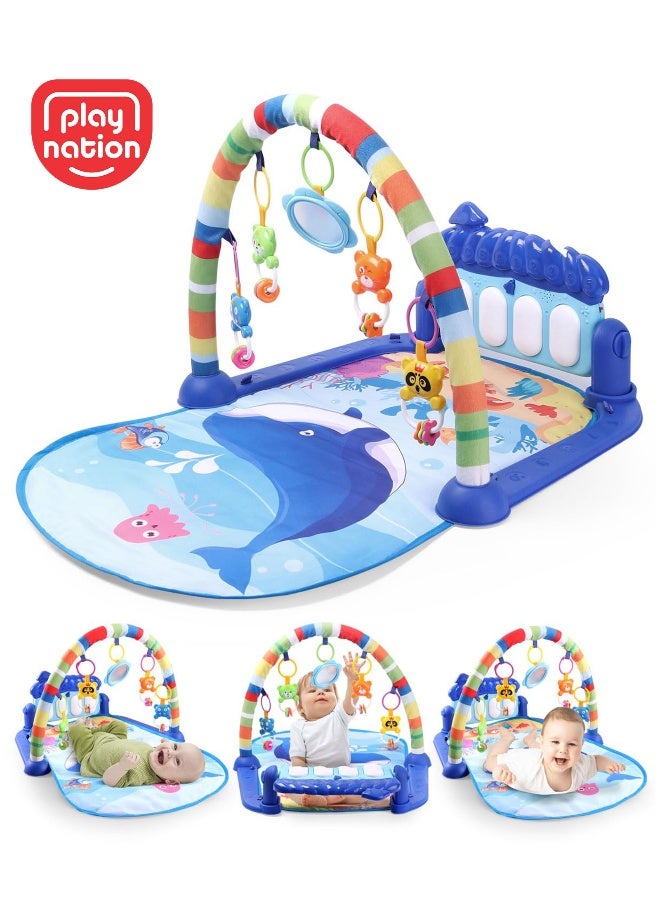 PlayNation Play Nation Baby Kick and Play Piano Play Gym, With Lights, Music and 5 Hanging, Portable, 2 Months+, L 72.5 x B 55 x H 41.5 cm - Blue - Image 1