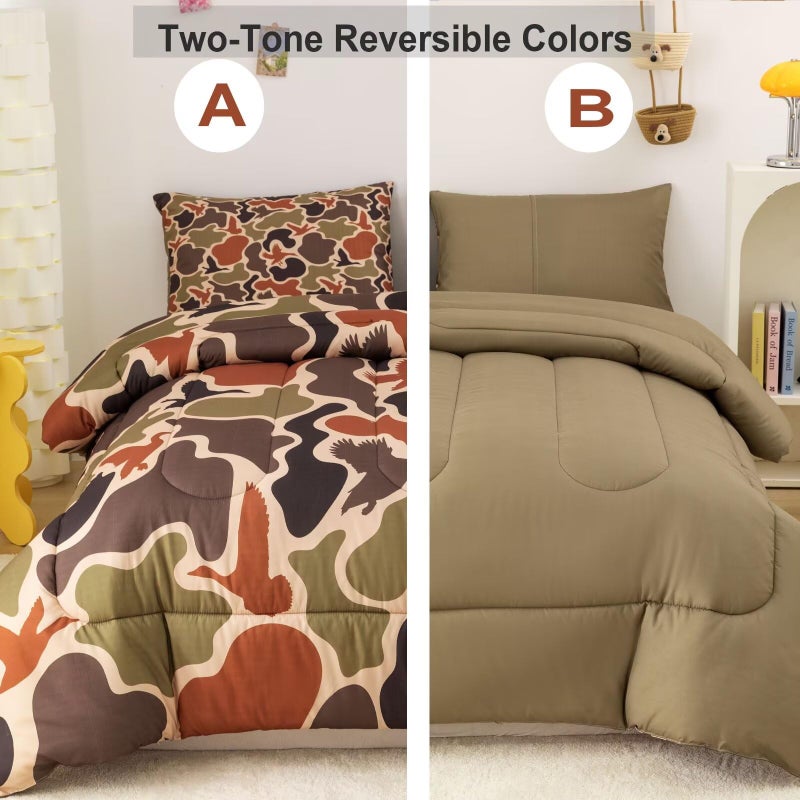 CKOU CCOO Duck Camo Bedding Set Twin Size for Boys,Green Camouflage Comforter Set,Duck Hunting Bed Sets,Camo Bedroom Decor for Teens Kids - Image 2
