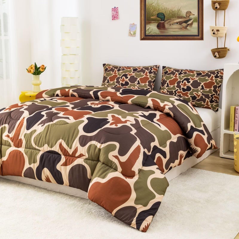 CKOU CCOO Duck Camo Bedding Set Twin Size for Boys,Green Camouflage Comforter Set,Duck Hunting Bed Sets,Camo Bedroom Decor for Teens Kids - Image 4