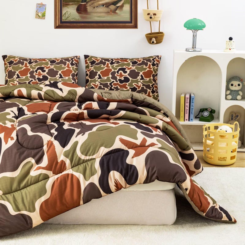 CKOU CCOO Duck Camo Bedding Set Twin Size for Boys,Green Camouflage Comforter Set,Duck Hunting Bed Sets,Camo Bedroom Decor for Teens Kids - Image 5