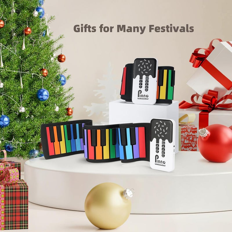 POGOLAB 49 Key Roll Up Keyboard Piano, Portable Digital Electric Foldable Piano Keyboard, Rechargeable, 8 Tones, 6 Educational Demo Songs, for Beginners Gift (Rainbow) - Image 2