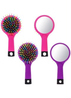 37YIMU Pack of 2 Rainbow Volume Brushes Detangling Hair Brushes Hair Curl Straight Magic Combs with Mirror (Pink & Purple) 