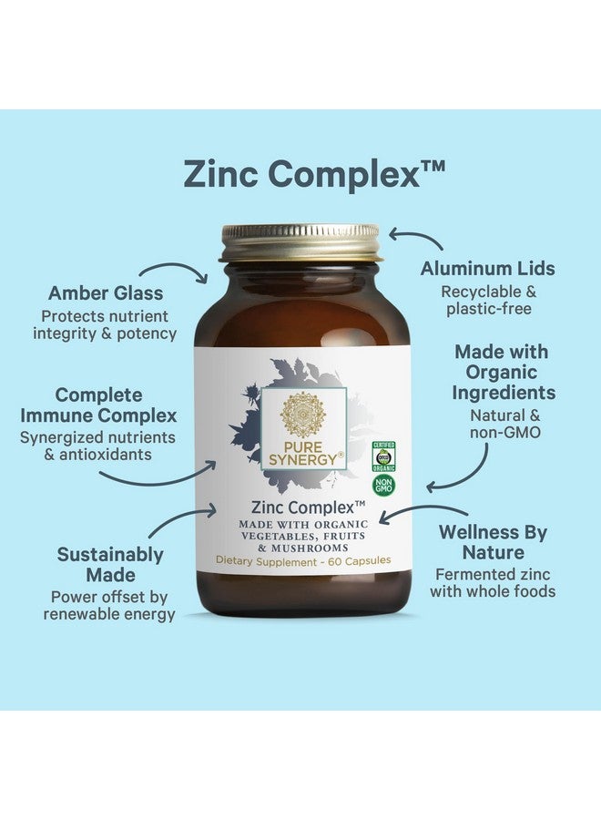PURE SYNERGY Zinc Complex | Immune Support Supplement | Natural, Vegan Zinc Complex with Vitamin C and Organic Whole Foods | for Immune, Brain, and Skin Health (60 Capsules) - Image 3