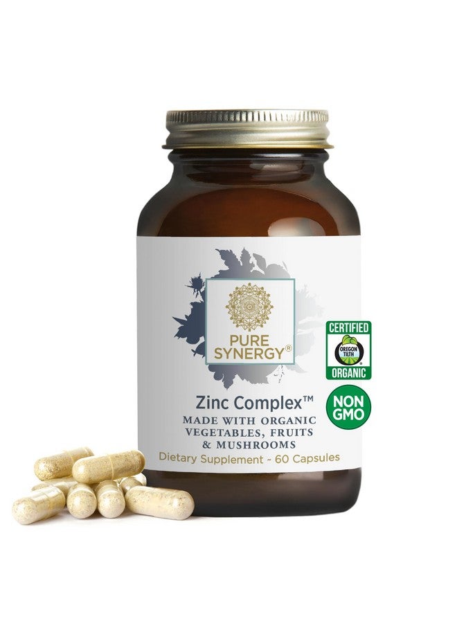 PURE SYNERGY Zinc Complex | Immune Support Supplement | Natural, Vegan Zinc Complex with Vitamin C and Organic Whole Foods | for Immune, Brain, and Skin Health (60 Capsules) - Image 1