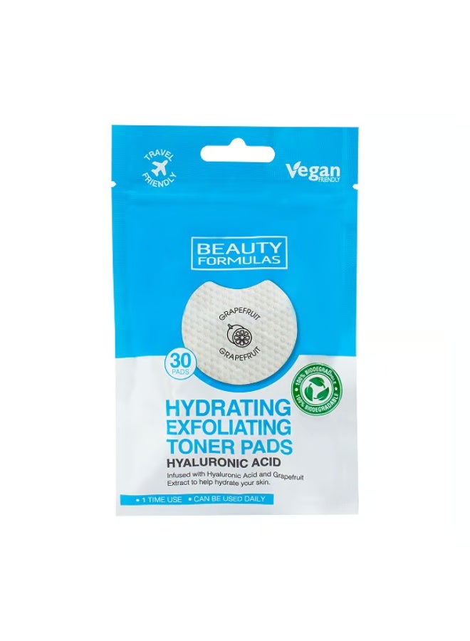 BEAUTY FORMULAS Hydrating Exfoliating  Facial Toner Pads with hyaluronic acid - 30 count