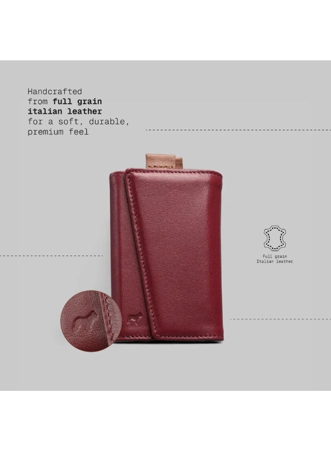 The Frenchie Co. Speed Wallet | Ultra Slim Front Pocket Wallet for Men & Women | RFID Blocking Quick-Access Card Holder with Pull Tab | Full-Grain Italian Leather Minimalist Design | Holds up to 14 Cards & Cash (Burgundy-Tan) - Image 3