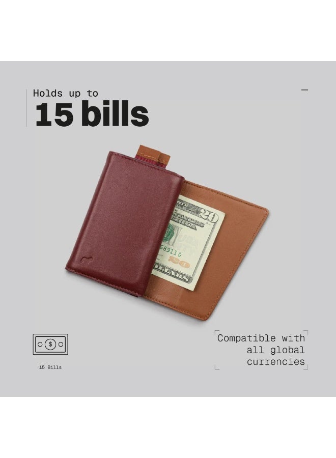 The Frenchie Co. Speed Wallet | Ultra Slim Front Pocket Wallet for Men & Women | RFID Blocking Quick-Access Card Holder with Pull Tab | Full-Grain Italian Leather Minimalist Design | Holds up to 14 Cards & Cash (Burgundy-Tan) - Image 5