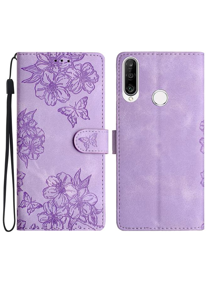 Green Tiger Case For Huawei P30 lite Cherry Blossom Butterfly Skin Feel Embossed PU Phone Case - Image 1