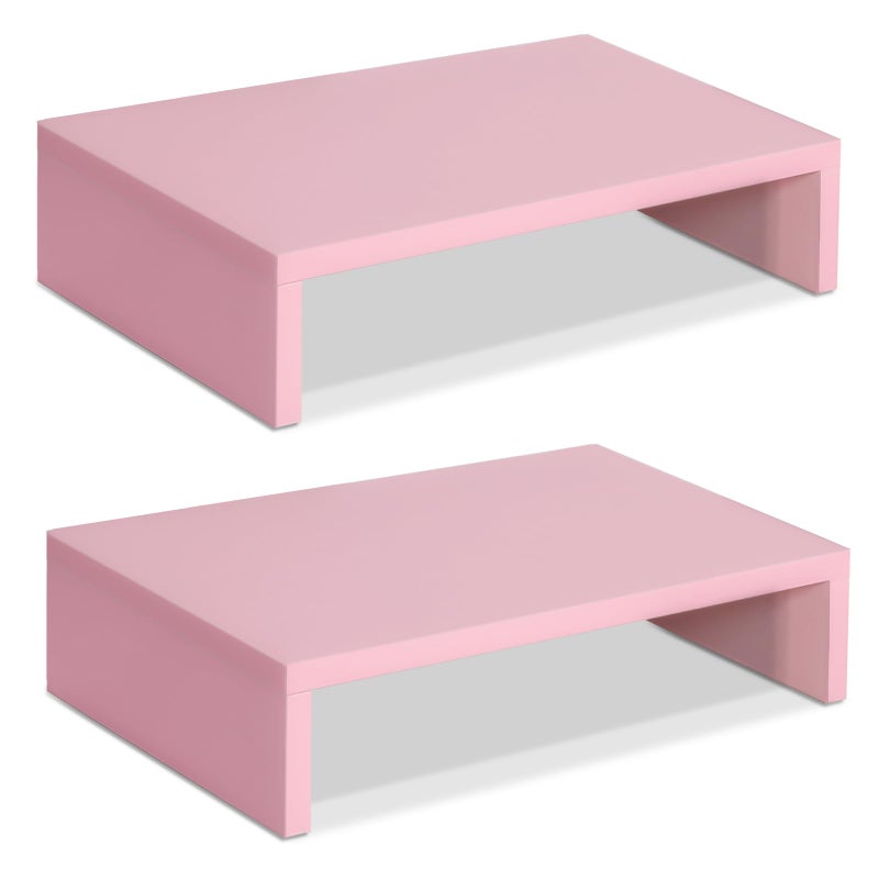 TEAMIX Pink Monitor Stand Riser-2 Pack,Wood 2 Tier Adjustable Monitor Stand Dual Monitor Riser for 2 Monitors/Laptop/PC Computer Stand for Desk - Image 1