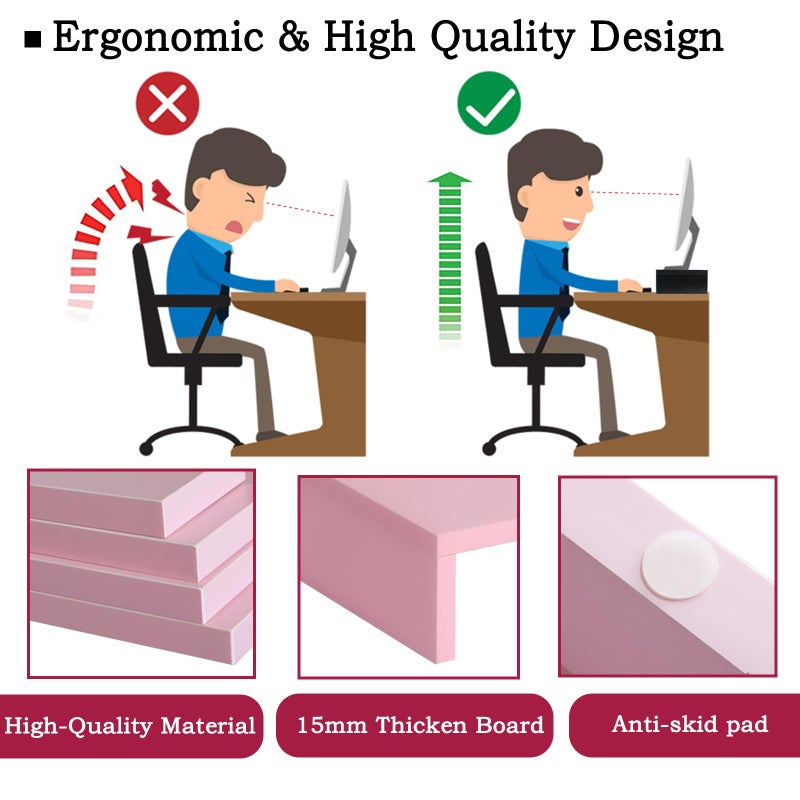 TEAMIX Pink Monitor Stand Riser-2 Pack,Wood 2 Tier Adjustable Monitor Stand Dual Monitor Riser for 2 Monitors/Laptop/PC Computer Stand for Desk - Image 5