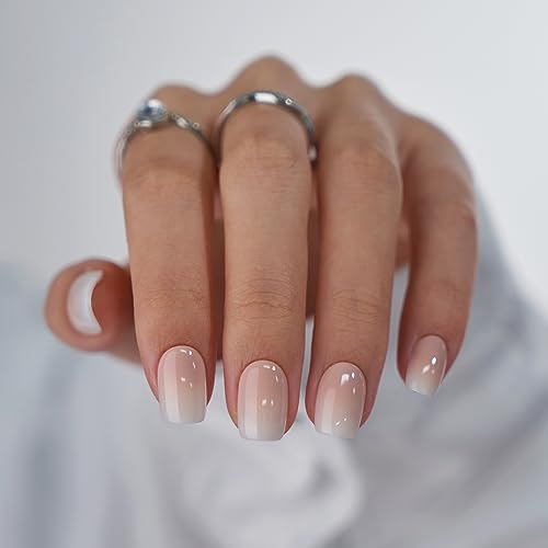 BTArtbox Square Ombre Press On Nails -Soft Gel Press On Nails Short with Nail Glue, 15 Sizes - 30 Reusable Fake Nails Kit, Vanilla Cream - Image 1
