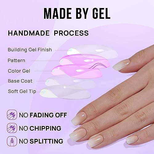 BTArtbox Square Ombre Press On Nails -Soft Gel Press On Nails Short with Nail Glue, 15 Sizes - 30 Reusable Fake Nails Kit, Vanilla Cream - Image 5