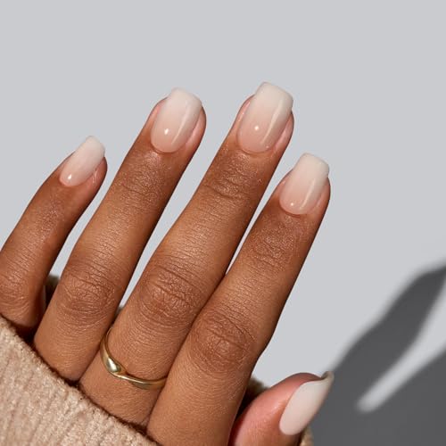 BTArtbox Square Ombre Press On Nails -Soft Gel Press On Nails Short with Nail Glue, 15 Sizes - 30 Reusable Fake Nails Kit, Vanilla Cream - Image 3