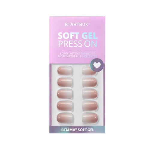 BTArtbox Square Ombre Press On Nails -Soft Gel Press On Nails Short with Nail Glue, 15 Sizes - 30 Reusable Fake Nails Kit, Vanilla Cream - Image 4