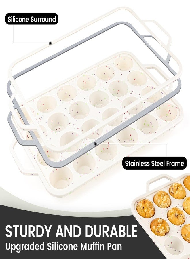 Vinino Mini Muffin Pan with Metal Reinforced Frame-1Pack, Silicone Cupcake Pan for Baking 24 Cup Mini Size, BPA Free Silicone Muffin Tray, Cupcake Baking Pan Molds for Oven Dishwasher Safe-Cream - Image 2