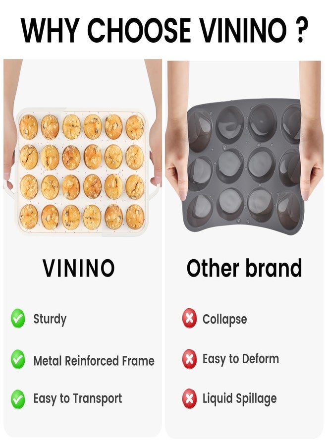 Vinino Mini Muffin Pan with Metal Reinforced Frame-1Pack, Silicone Cupcake Pan for Baking 24 Cup Mini Size, BPA Free Silicone Muffin Tray, Cupcake Baking Pan Molds for Oven Dishwasher Safe-Cream - Image 4