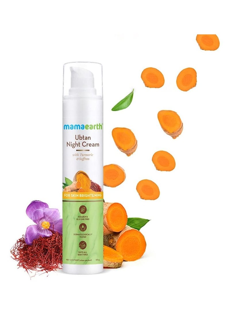 Mamaearth Ubtan Night Cream For Glowing Skin With Turmeric and Saffron For Skin Brightening - 50 G