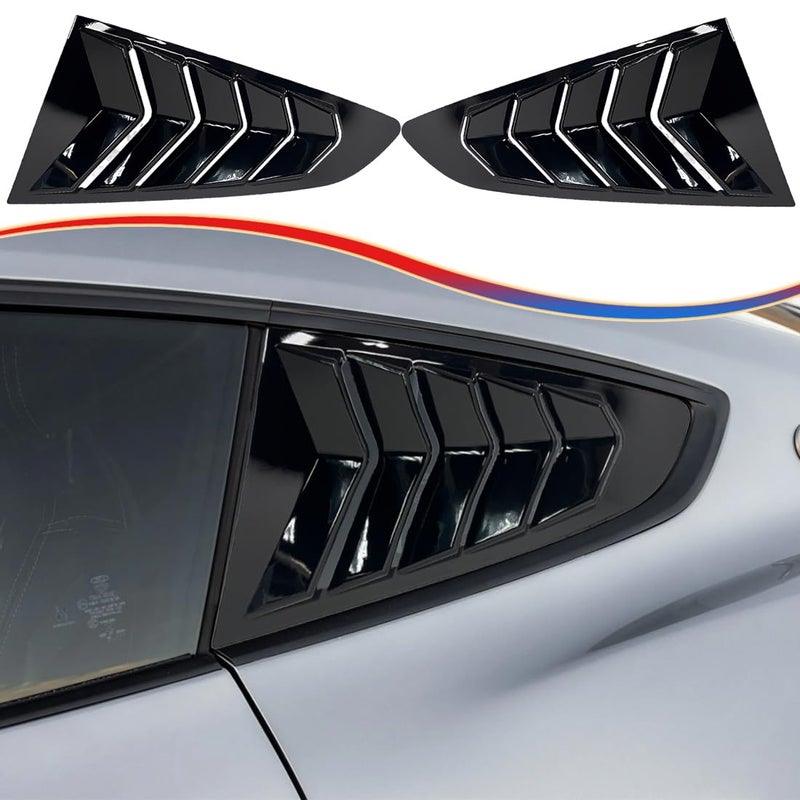 MUXEE نافذة لوفير 2 قطعة فتحات جانبية لنافذة فورد موستانج 2015-2023 أغطية زخرفية خارجية من ABS مطبوعة باللون الأسود اللامع غير مناسبة لـ GT350 GT500