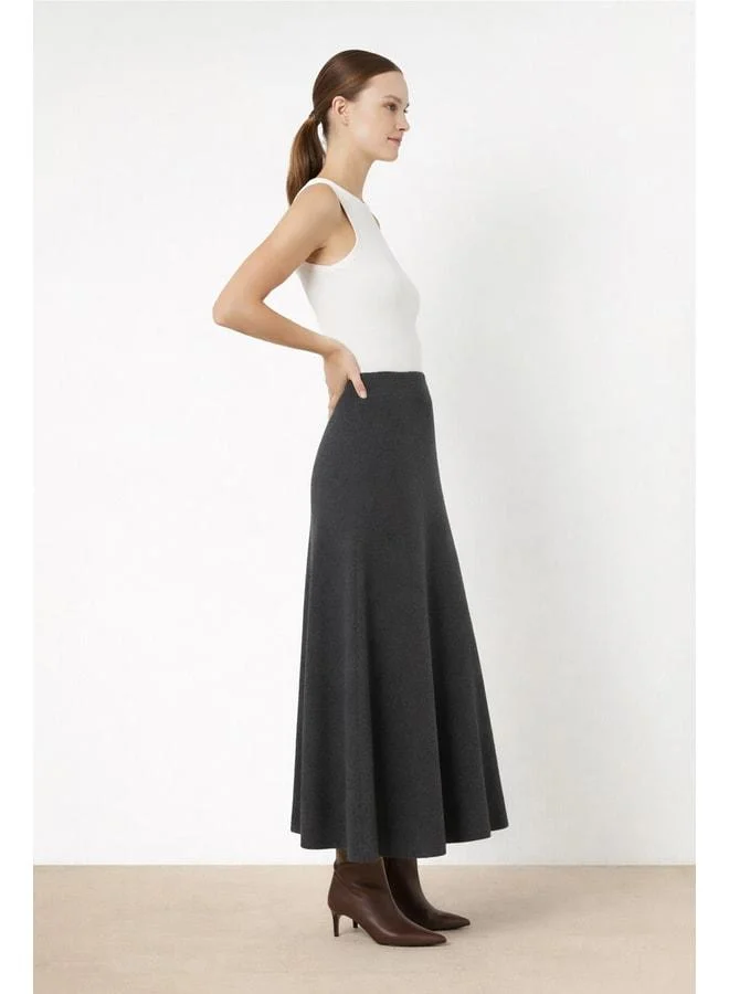 Mısırlı 1951 Dark Gray A-Line Knit Long Skirt