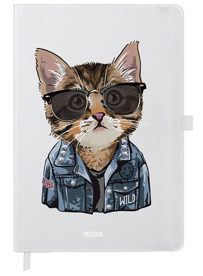 Theodor Designer A5 Thick White Hardcover Notebook Swag Cat - Image 1