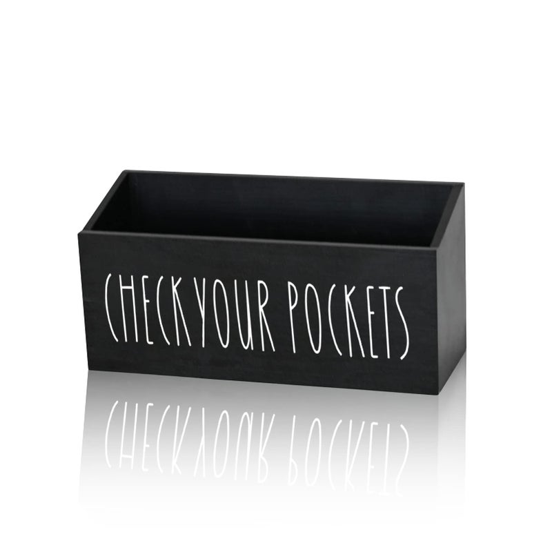 CHONIC Pocket Treasures Holder Laundry Room Organization Magnetic Laundry Money Coin Caddy Farmhouse Check Your Pockets Sign Bin Box Wall Mount Laundry Storage Organizer Decor Container Black 
