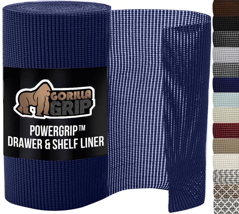 GORILLA GRIP powerGRIP Drawer Shelf and Cabinet Liner, Thick Strong Hold, Non-Adhesive Liners Protect Kitchen Cabinets and Cupboard, Bathroom Drawers, Easy Install, Breathable Mat, 12" x10', Navy Blue - Image 1