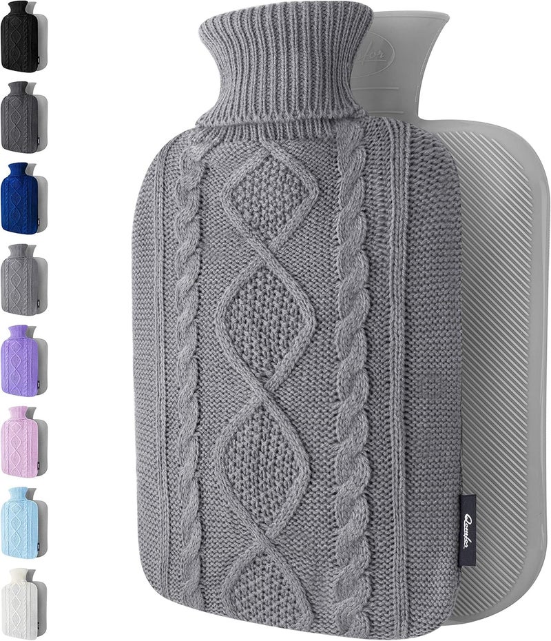 Qomfor Hot Water Bottle with Cover UK - Soft Premium Faux Fur, 1.8L Hot Water Bottle for Period Pain Relief, Back Pain & Shoulder Pain - Cozy Gifts for Women & Men - Luxury Comfort (Grey) - Image 1