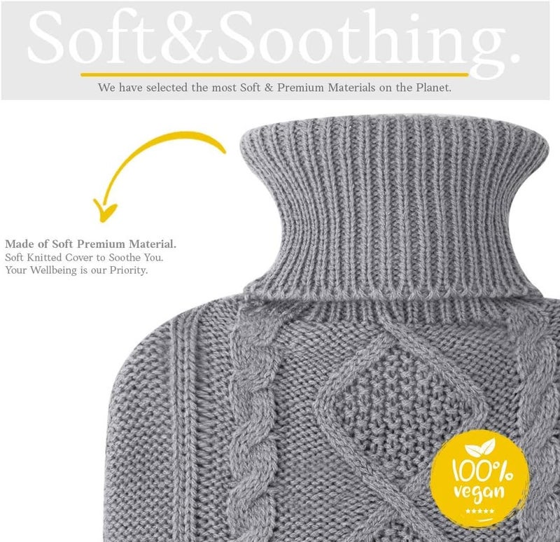 Qomfor Hot Water Bottle with Cover UK - Soft Premium Faux Fur, 1.8L Hot Water Bottle for Period Pain Relief, Back Pain & Shoulder Pain - Cozy Gifts for Women & Men - Luxury Comfort (Grey) - Image 2