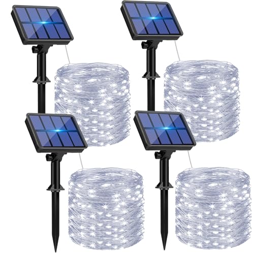 btfarm 4 Pack Solar String Lights Outdoor - 320LED 132FT Solar Fairy Lights Outside Waterproof 8 Modes, Copper Wire Twinkle Solar Powered Light for Garden Yard Tree Christmas Wedding Decor, Cool White - Image 1