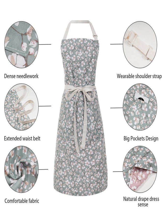 Aoomzoon Kitchen Aprons for Women with 2 Pockets,Double Sided Vintage Adjustable Apron for Gardening Cooking Arting Painting (Pink/Green) - Image 5