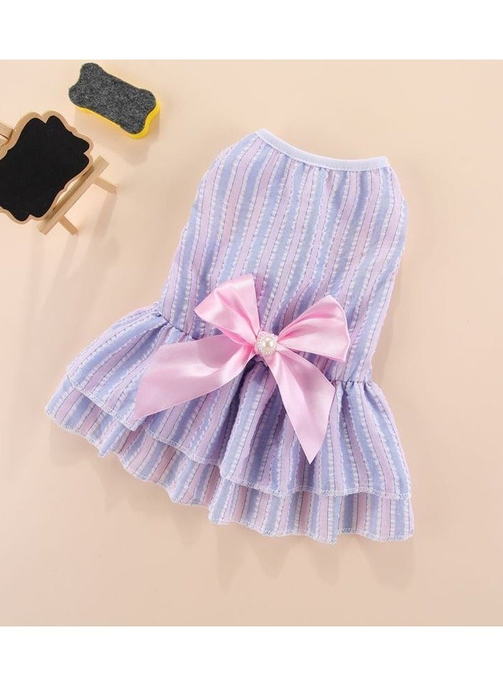 A.M Polycotton Small Dog Cat Girl Casual Dress Cute Bowknot Tutu Summer Dress Striped Dog Clothes for Small Dogs, Cat Pet Apparel Outfits - Image 4