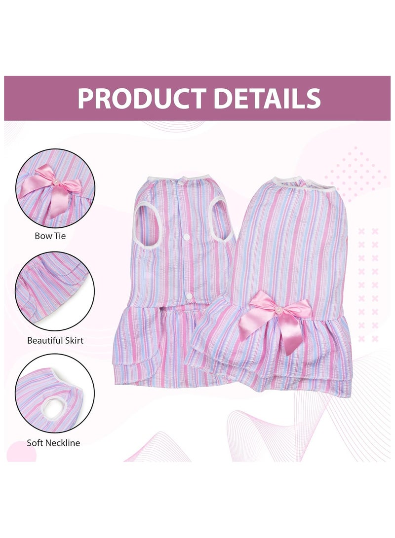 A.M Polycotton Small Dog Cat Girl Casual Dress Cute Bowknot Tutu Summer Dress Striped Dog Clothes for Small Dogs, Cat Pet Apparel Outfits - Image 2