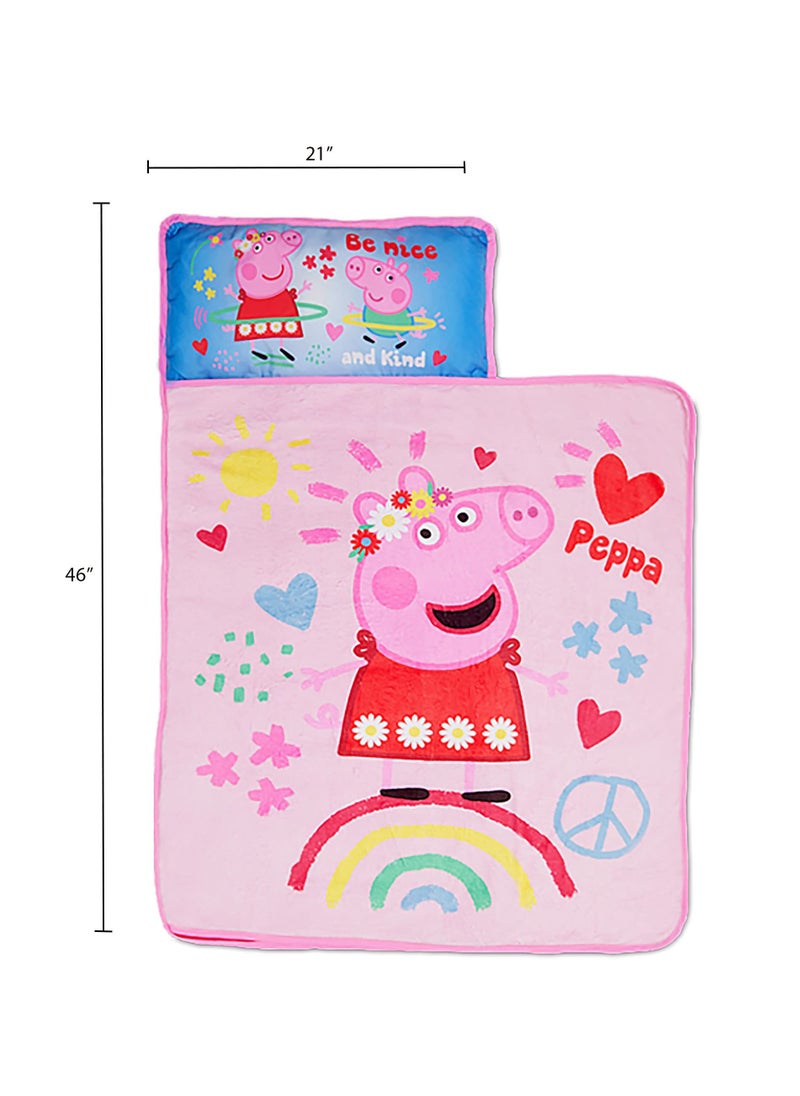 Peppa Pig NoJo Peppa Pig I'm so Happy Toddler Nap Mat - Includes Attached Pillow and Fleece Blanket  - Image 2