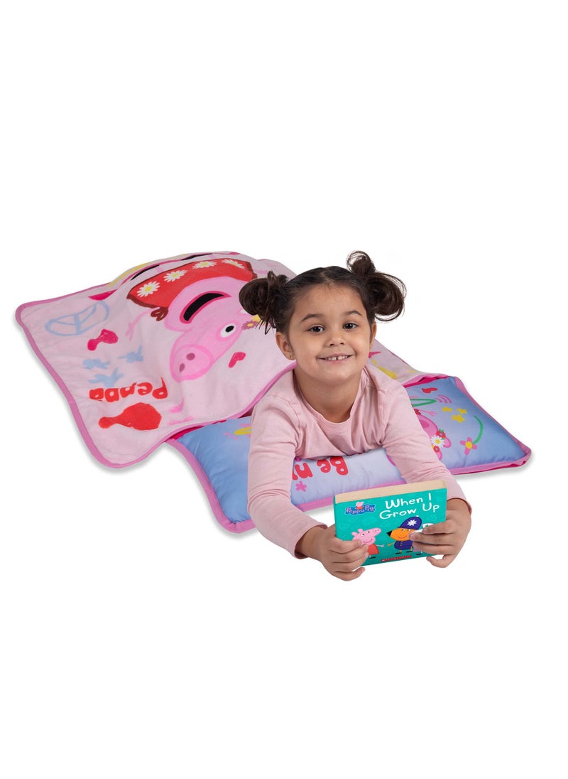 Peppa Pig NoJo Peppa Pig I'm so Happy Toddler Nap Mat - Includes Attached Pillow and Fleece Blanket  - Image 4