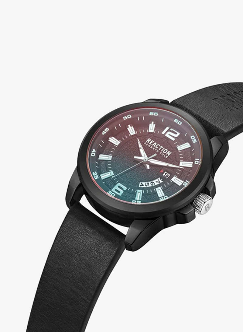 كينيث كول ريأكشن Kenneth Cole Reaction Analog Gents Watch With Black Synthetic Leather Strap 46mm - KRWGB9006103