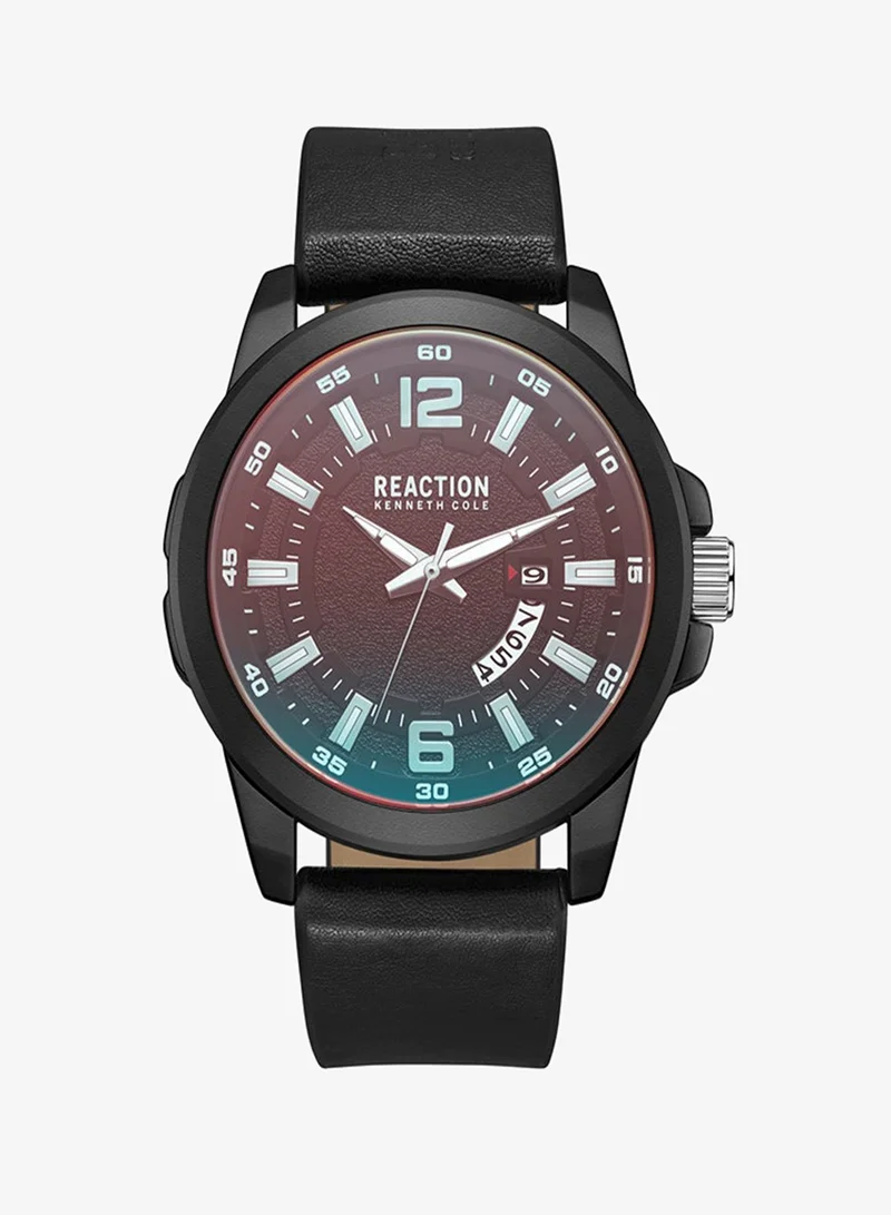 Kenneth Cole Reaction Analog Gents Watch With Black Synthetic Leather Strap 46mm - KRWGB9006103