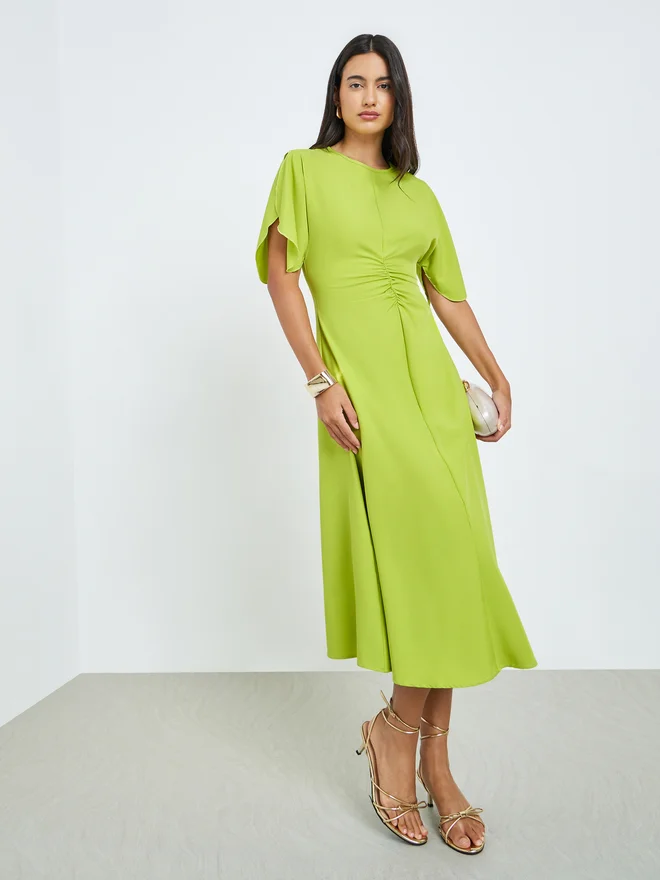 Styli Green Gathered Detail Midi Dress