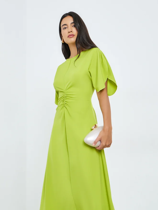 ستايلي Styli Green Gathered Detail Midi Dress