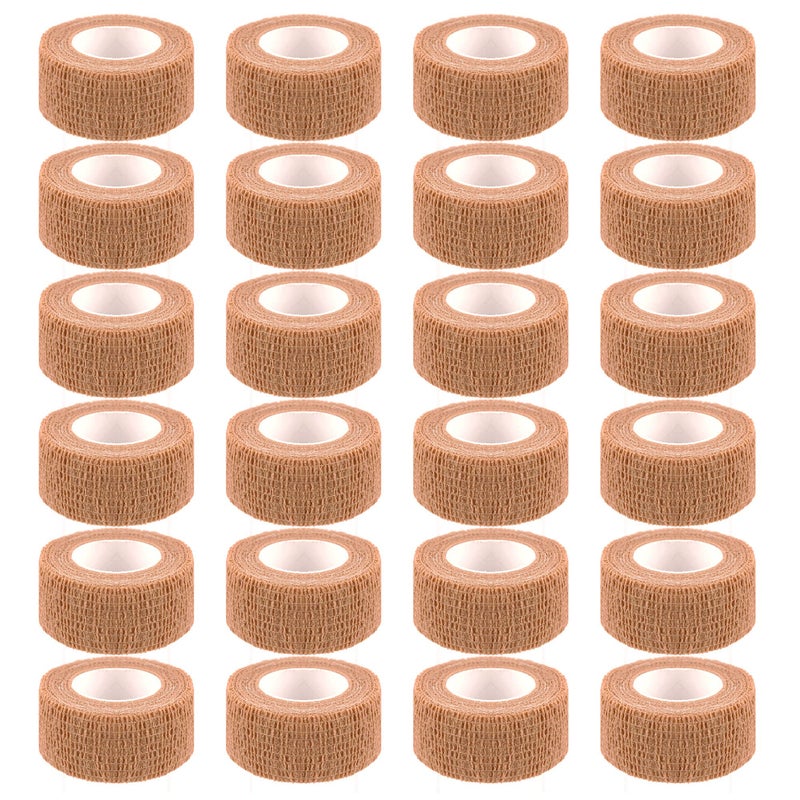 Mooerca 24 Pack Self Adherent Cohesive Wrap Bandages 1 Inches X 5 YardsFirst Aid Tape Elastic Self Adhesive Tape Athletic Sports wrap Tape Bandage Wrap for Sports Wrist Skin Colour Athletic Tape