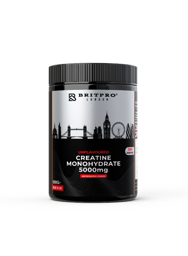 Britpro Creatine Monohydrate, Unflavoured 500g - Ultra-Micronised Creatine - Lean Muscle, Strength & Endurance - Fast Absorption, Zero Fillers - Premium Quality - Made in The UK - Image 1