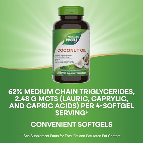 Nature's Way Coconut Oil, 62% MCTs(1), Hexane Free, 120 Softgels (Packaging May Vary) - Image 4