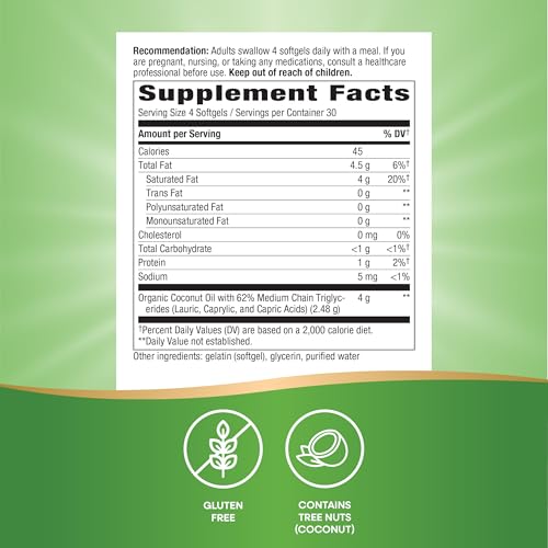 Nature's Way Coconut Oil, 62% MCTs(1), Hexane Free, 120 Softgels (Packaging May Vary) - Image 5