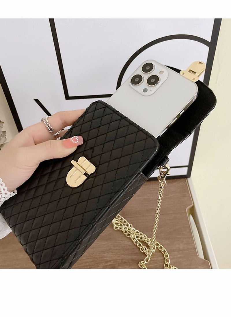 Generic Cell Phone Bag Women Crossbody Small Shoulder Handbags Luxury Quilted Wallet Purse Soft Vegan PU Leather Case Ladies Dating Bag with Gold Chain Strap (Black)  - Image 5